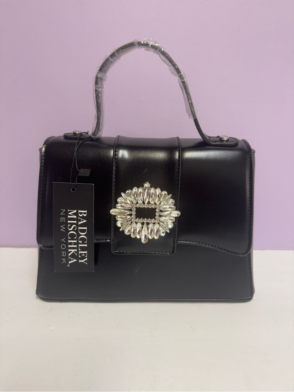 NWT Badgley Mischka Black PU Leather Top Handle Satchel